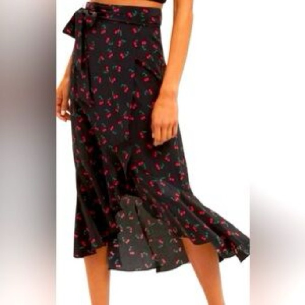 INTERMIX Black and Red cherry 🍒 Wrap Midi Skirt